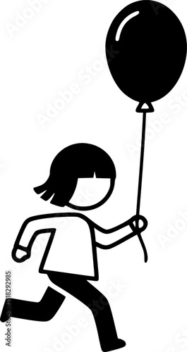 Boy Running With Balloon black simple silhouette vector
