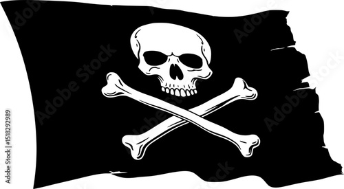 pirate flag with a skull and crossbones silhouette, skull and crossbones flag silhouette icon
