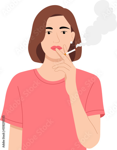 Woman Smoking Cigarette Illustration of a Young Woman Smoking