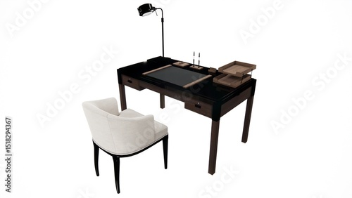 Wooden office table model with white background