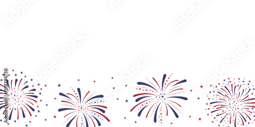 Fireworks background for Independence Day USA. July 4. Fireworks on white background. Web banner, greeting cards, web design. Vector illustration