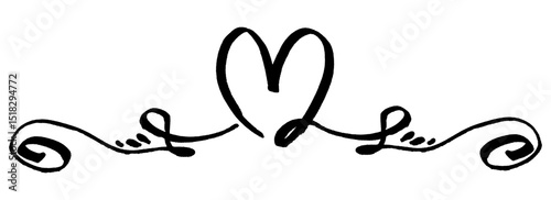One line heart wedding ornament drawn with permanent marker. One heart continuous line art love and romance symbol. Textured grunge marker style