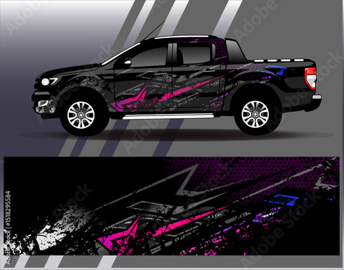 Car wrap design vector. Graphic abstract stripe racing background designs for vehicle, rally, race, adventure and car racing livery
