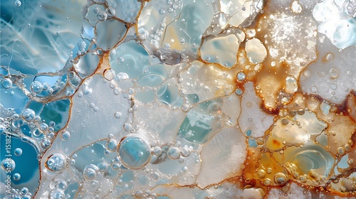 Macro Abstract Fluid Texture with Bubbles and Organic Light Patterns