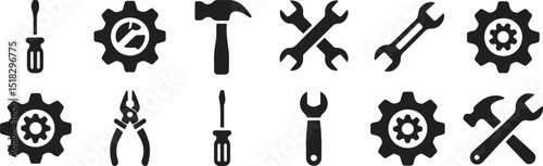 Vector illustrations of various workshop tools arranged neatly in a horizontal row.