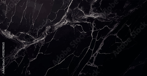 Black marble texture design, dark marble surface, curved golden lines, abstract panoramic background design - Vector illustration