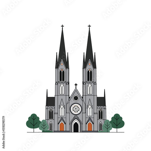 Flat vector illustration of Nidaros Cathedral in Trondheim, Norway