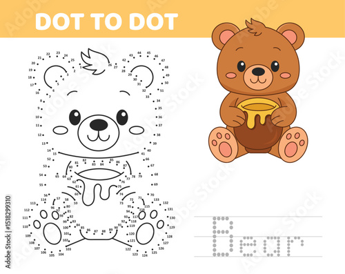 Teddy bear connect the dots activity. Educational dot to dot worksheet where kids reveal a teddy bear by connecting numbers.