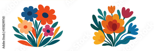 Bright floral arrangements featuring colorful blooms in a modern design, perfect for decorating homes or events