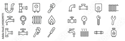 Various plumbing tools and equipment illustrated in a simple design for DIY enthusiasts and professionals