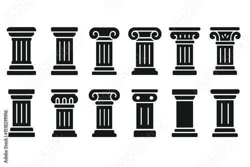 Various columns from different architectural styles displayed in a minimalistic design on a white background