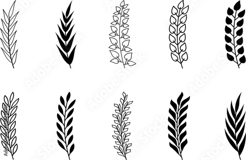set of wheat vector line art