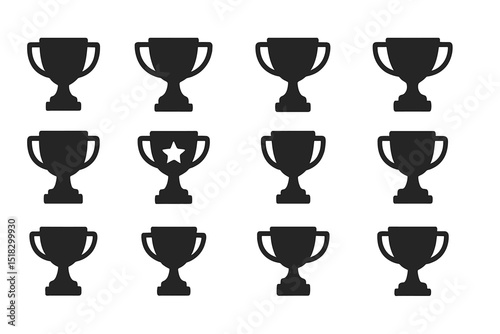 Trophies displayed in a grid format representing achievement and recognition in various competitions and events