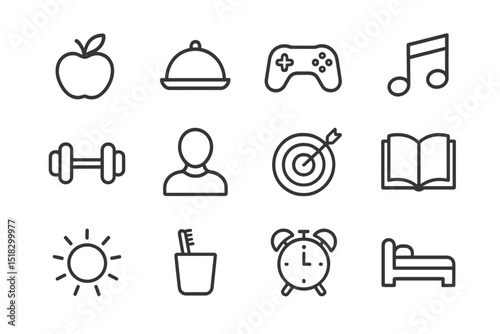 Health and leisure icons representing various activities and interests in a modern lifestyle