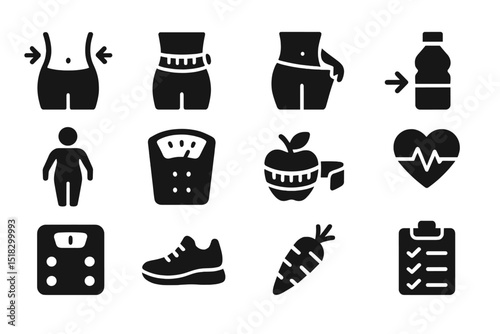 Icons representing health, fitness, and nutrition concepts for a balanced lifestyle