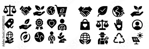 Illustration of sustainable development and eco-friendly symbols displayed in a balanced arrangement showcasing global commitment to the environment