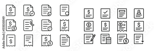 Collection of simple line icons representing various financial documents and forms for effective record keeping