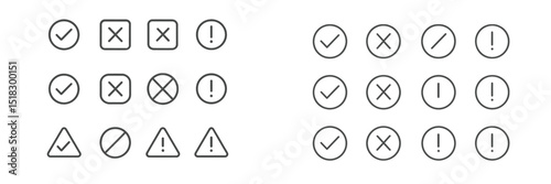 Graphic representation of various symbols, including check marks, crosses, and warning icons arranged in grids