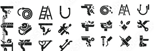 Collection of icons representing home improvement tools and maintenance activities for DIY projects
