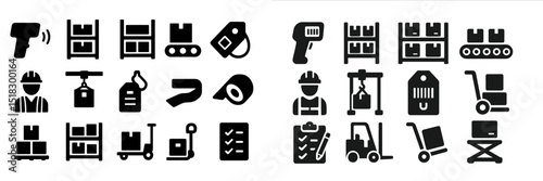Icons representing various warehouse activities and equipment commonly found in supply chain logistics