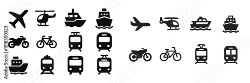 Various modes of transportation depicted in simple black icons on a white background for easy recognition and understanding