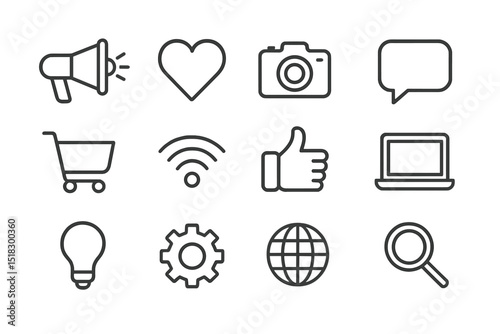 Symbols representing communication, technology, and emotions in a minimalistic design ideal for digital content