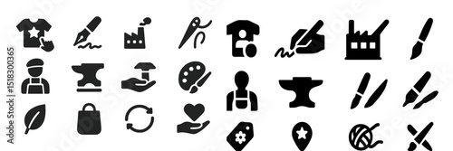 Illustrative icons showcasing diverse crafts and trades in a creative and artistic layout