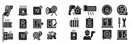 Various icons representing heating, ventilation, and air conditioning systems used for home comfort and efficiency management