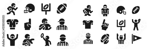 Symbols representing football players, referees, and equipment in a sports-themed graphic design layout