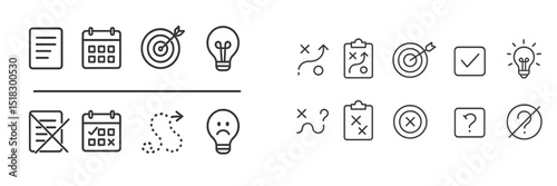 Symbols representing planning, brainstorming, and decision-making processes in a modern workspace setting