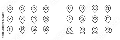 Collection of navigation and location icons in minimalist design suitable for web and mobile applications