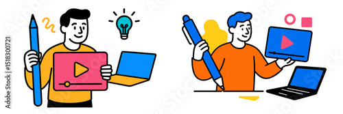 Creative professionals sharing ideas and tools for video content production and animation in a digital workspace