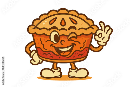 Cartoon pie character giving a thumbs-up in a joyful pose, showcasing happiness and charm