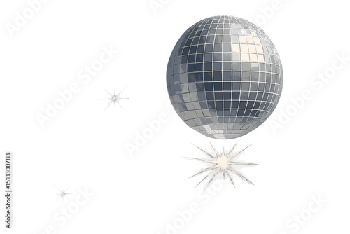 Glittering disco ball spins gently above a vibrant dance floor filled with energy and excitement during an evening party