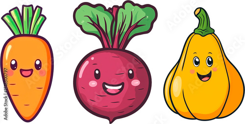 Set of cute vegetables illustration on transparent background
