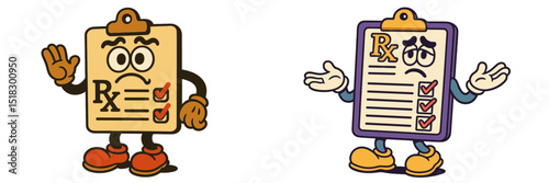 Medical prescription characters express various emotions in a colorful design, illustrating the importance of communication in healthcare