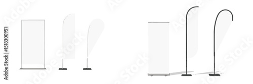 Display banners and stands set for an outdoor event at a clear sunny day