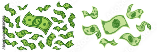 Graphic representation of flying dollar bills illustrating wealth and economic concepts in a colorful design