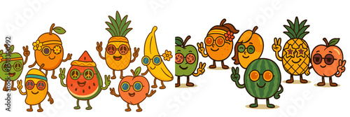 Fun and colorful cartoon fruits enjoying a summer party in a vibrant, cheerful atmosphere