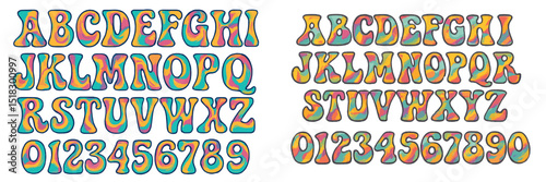 Colorful retro-style typography features vibrant letters and numbers on a creative background