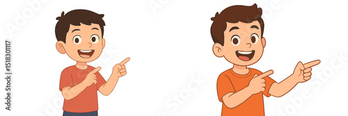 Kids expressing excitement and pointing in a bright, animated setting during daytime activities
