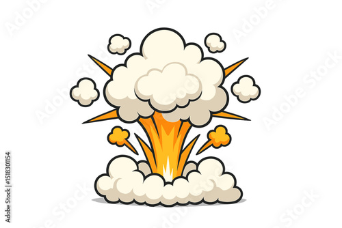 Illustration of cartoon explosion with clouds and flashes during a dramatic event in an animated style