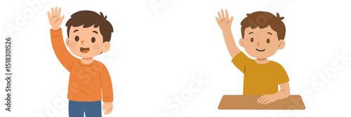 Two cheerful children waving hello in a friendly gesture during a bright daytime setting