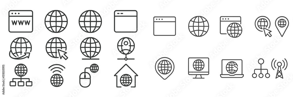 Fototapeta premium Various web and internet-related icons showcasing global connectivity and navigation tools