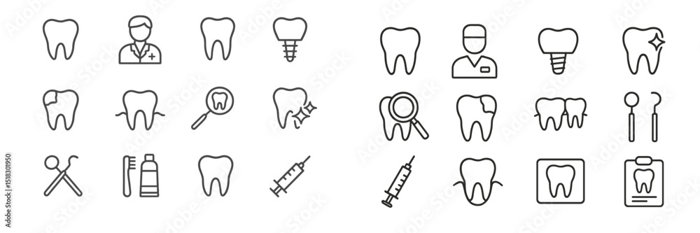 Obraz premium Collection of dental icons illustrating various dental procedures and tools used in oral health care