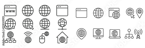 Various web and internet-related icons showcasing global connectivity and navigation tools