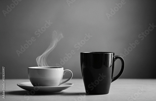 Two Coffee Cups in Black and White – Minimalist Still Life Composition