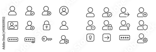 Icons depicting user account management and security for digital platforms and applications