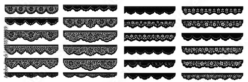 Various designs of intricate black lace patterns showcasing elegance and creativity in textile art