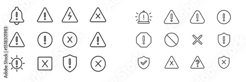 Variety of simple warning and alert icon designs displayed on a clean background